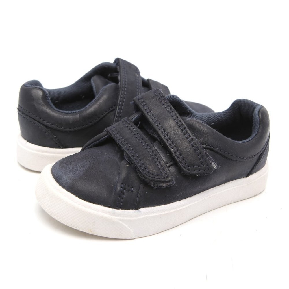 Clarks Toddlers City Oasis Leather Kids Sneakers Rubber Sole Navy Blue Velcro